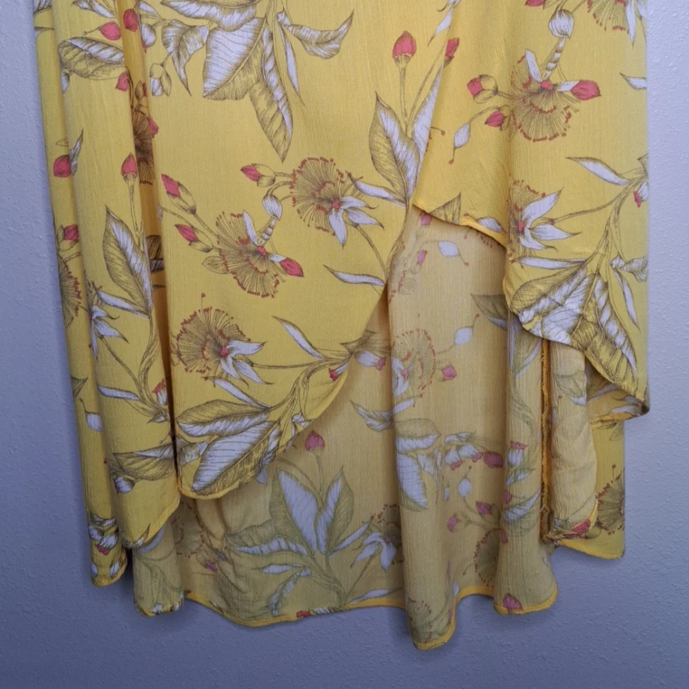 Express Yellow Floral Hi-Low Skirt Crinkle Lined Wrap Spring Boho Large - Picture 11 of 13